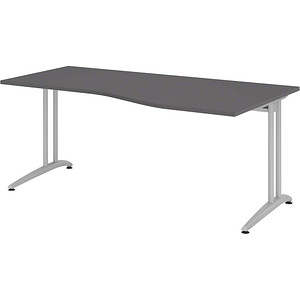 HAMMERBACHER BS18 Schreibtisch grafit Trapezform, C-Fuß-Gestell silber 180,0 x 80,0/100,0 cm