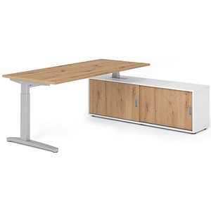 HAMMERBACHER XBE19SB höhenverstellbarer Schreibtisch asteiche rechteckig, C-Fuß-Gestell silber 180,0 x 80,0 cm