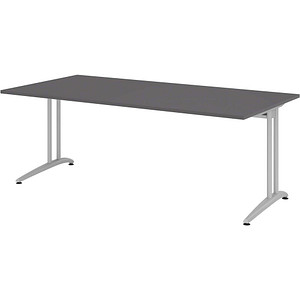 HAMMERBACHER BS2E Schreibtisch grafit rechteckig, C-Fuß-Gestell silber 200,0 x 100,0 cm