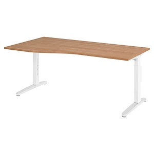 HAMMERBACHER VXB18 höhenverstellbarer Schreibtisch nussbaum Trapezform, C-Fuß-Gestell weiß 180,0 x 80,0/100,0 cm