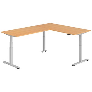 HAMMERBACHER XDSMW1916 elektrisch höhenverstellbarer Schreibtisch buche rechteckig, T-Fuß-Gestell silber 180,0 x 240,0 cm