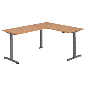 HAMMERBACHER XDSMW1916 elektrisch höhenverstellbarer Schreibtisch nussbaum rechteckig, T-Fuß-Gestell grau 180,0 x 240,0 cm