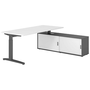HAMMERBACHER XBE19SB höhenverstellbarer Schreibtisch weiß rechteckig, C-Fuß-Gestell grau 180,0 x 80,0 cm