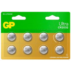 GP Knopfzellen CR2032 Lithium 3,0 V, 8 St.