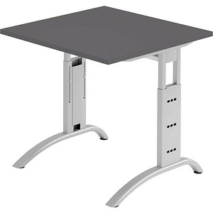 HAMMERBACHER FS08 höhenverstellbarer Schreibtisch grafit quadratisch, C-Fuß-Gestell silber 80,0 x 80,0 cm