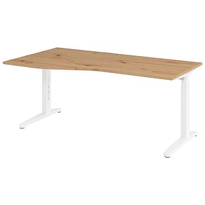 HAMMERBACHER VXB18 höhenverstellbarer Schreibtisch asteiche Trapezform, C-Fuß-Gestell weiß 180,0 x 80,0/100,0 cm