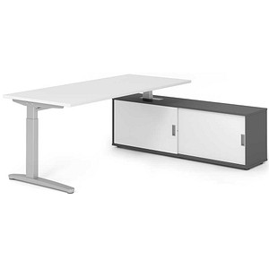 HAMMERBACHER XBE19SB höhenverstellbarer Schreibtisch weiß rechteckig, C-Fuß-Gestell silber 180,0 x 80,0 cm
