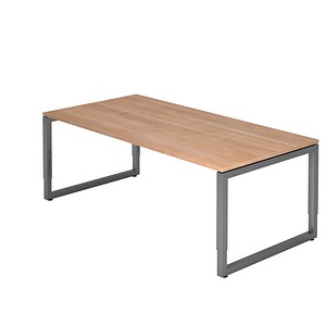 HAMMERBACHER Unni SE1 höhenverstellbarer Schreibtisch nussbaum rechteckig, Kufen-Gestell grau 200,0 x 100,0 cm