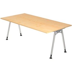 HAMMERBACHER AS2E höhenverstellbarer Schreibtisch ahorn rechteckig, A-Fuß-Gestell silber 200,0 x 100,0 cm