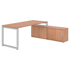 HAMMERBACHER RSE19SB höhenverstellbarer Schreibtisch nussbaum rechteckig, Kufen-Gestell silber 180,0 x 80,0 cm