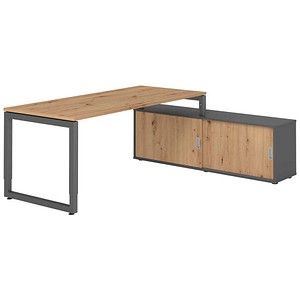 HAMMERBACHER RSE19SB höhenverstellbarer Schreibtisch asteiche rechteckig, Kufen-Gestell grau 180,0 x 80,0 cm