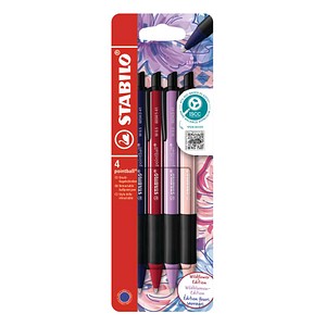 STABILO Kugelschreiber-Set pointball NatureCOLORS Wildflowers farbsortiert, Schreibfarbe: blau, 4 St.