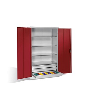 CP Stahlschrank 8932-503 S10243 lichtgrau, rubinrot 4 Fachböden 120,0 x 60,0 x 195,0 cm, aufgebaut, 1 St.