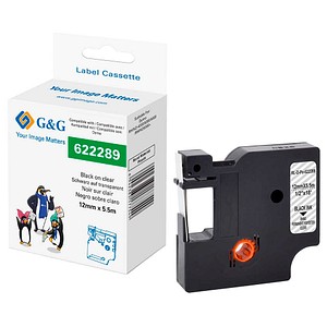 G&G Schriftband RHINO  21704 ersetzt DYMO 622289 , 12 mm, schwarz auf transparent, 1 St.