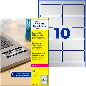 AVERY Zweckform Typenschildetiketten L6012-20 silber 96,0 x 50,8 mm, 20 Blatt