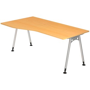 HAMMERBACHER AS18 höhenverstellbarer Schreibtisch buche Trapezform, A-Fuß-Gestell silber 180,0 x 80,0 cm