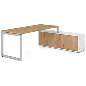 HAMMERBACHER RSE19SB höhenverstellbarer Schreibtisch asteiche rechteckig, Kufen-Gestell silber 180,0 x 80,0 cm