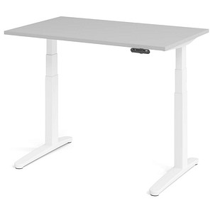 HAMMERBACHER XBHM12 elektrisch höhenverstellbarer Schreibtisch lichtgrau rechteckig, C-Fuß-Gestell weiß 120,0 x 80,0 cm