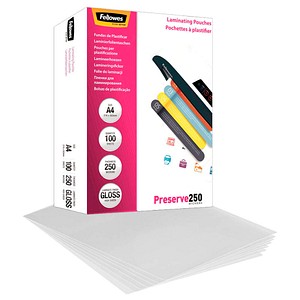 100 Fellowes Preserve250 Laminierfolien glänzend für A4 250 micron