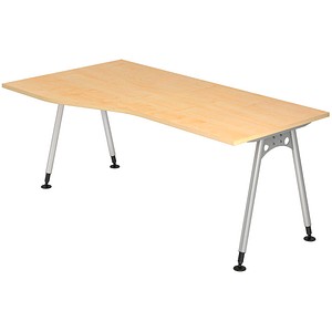 HAMMERBACHER AS18 höhenverstellbarer Schreibtisch ahorn Trapezform, A-Fuß-Gestell silber 180,0 x 80,0 cm