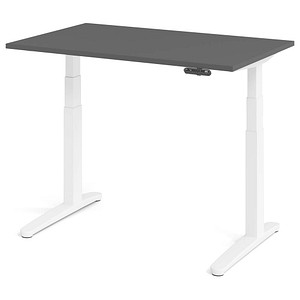 HAMMERBACHER XBHM12 elektrisch höhenverstellbarer Schreibtisch grafit rechteckig, C-Fuß-Gestell weiß 120,0 x 80,0 cm
