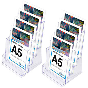 Showdown® Displays Tischprospekthalter SL transparent DIN A5 4 Fächern 19,0 x 22,4 x 29,9 cm, 2 St.