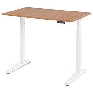 HAMMERBACHER XBHM12 elektrisch höhenverstellbarer Schreibtisch nussbaum rechteckig, C-Fuß-Gestell weiß 120,0 x 80,0 cm