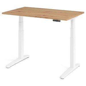 HAMMERBACHER XBHM12 elektrisch höhenverstellbarer Schreibtisch asteiche rechteckig, C-Fuß-Gestell weiß 120,0 x 80,0 cm