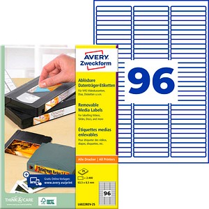 AVERY Zweckform Etiketten L6022REV-25 weiß 63,5 x 8,5 mm, 25 Blatt