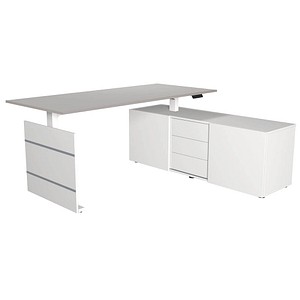 Kerkmann Move 3 elektrisch höhenverstellbarer Schreibtisch lichtgrau, weiß rechteckig, Wangen-Gestell weiß 180,0 x 80,0 cm
