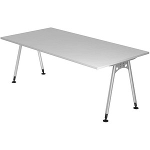 HAMMERBACHER AS2E höhenverstellbarer Schreibtisch lichtgrau rechteckig, A-Fuß-Gestell silber 200,0 x 100,0 cm