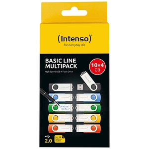 Intenso USB-Sticks Basic Line blau, gelb, grün, orange, schwarz 4 GB, 10 St.