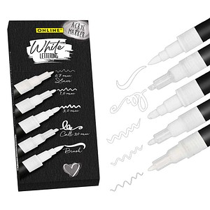 ONLINE® White Lettering Acrylstifte-Set weiß 5 St.