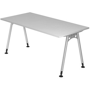 HAMMERBACHER AS16 höhenverstellbarer Schreibtisch lichtgrau rechteckig, A-Fuß-Gestell silber 160,0 x 80,0 cm