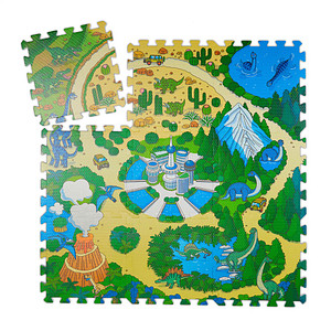 relaxdays Spielmatte Dinosaurier grün/bunt 90,0 x 90,0 cm
