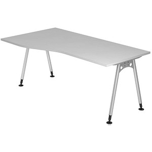 HAMMERBACHER AS18 höhenverstellbarer Schreibtisch lichtgrau Trapezform, A-Fuß-Gestell silber 180,0 x 80,0 cm