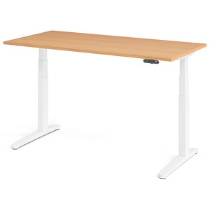 HAMMERBACHER XBHM16 elektrisch höhenverstellbarer Schreibtisch buche rechteckig, C-Fuß-Gestell weiß 160,0 x 80,0 cm