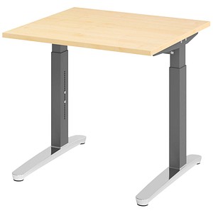 HAMMERBACHER VXB08 höhenverstellbarer Schreibtisch ahorn quadratisch, C-Fuß-Gestell grau 80,0 x 80,0 cm
