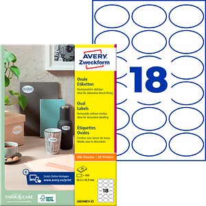 AVERY Zweckform Etiketten L6024REV-25 weiß 63,5 x 42,3 mm, 25 Blatt
