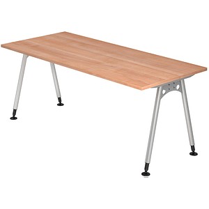 HAMMERBACHER AS19 höhenverstellbarer Schreibtisch nussbaum rechteckig, A-Fuß-Gestell silber 180,0 x 80,0 cm