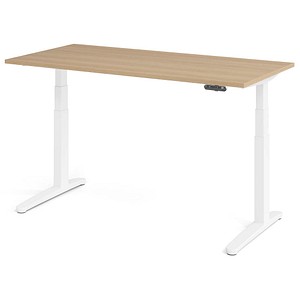 HAMMERBACHER XBHM16 elektrisch höhenverstellbarer Schreibtisch eiche rechteckig, C-Fuß-Gestell weiß 160,0 x 80,0 cm