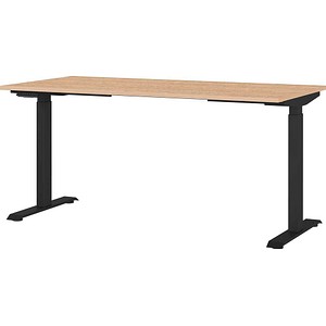 GERMANIA Lissabon höhenverstellbarer Schreibtisch lindberg-eiche rechteckig, T-Fuß-Gestell schwarz 160,0 x 80,0 cm