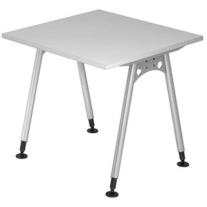 HAMMERBACHER AS08 höhenverstellbarer Schreibtisch lichtgrau quadratisch, A-Fuß-Gestell silber 80,0 x 80,0 cm