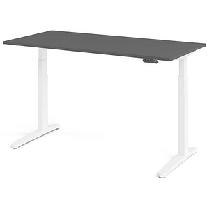 HAMMERBACHER XBHM16 elektrisch höhenverstellbarer Schreibtisch grafit rechteckig, C-Fuß-Gestell weiß 160,0 x 80,0 cm