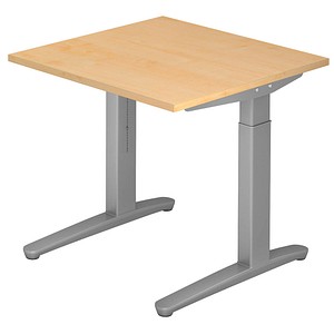 HAMMERBACHER VXB08 höhenverstellbarer Schreibtisch ahorn quadratisch, C-Fuß-Gestell silber 80,0 x 80,0 cm