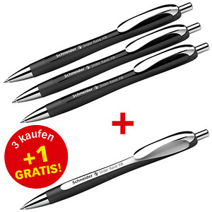 3 + 1 GRATIS: Schneider Kugelschreiber Slider Rave XB schwarz, Schreibfarbe: blau, 3 St. + GRATIS 1 Slider Rave XB schwarz