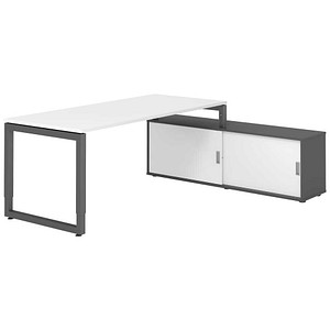HAMMERBACHER RSE19SB höhenverstellbarer Schreibtisch weiß rechteckig, Kufen-Gestell grau 180,0 x 80,0 cm