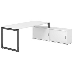 HAMMERBACHER RSE19SB höhenverstellbarer Schreibtisch weiß rechteckig, Kufen-Gestell grau 180,0 x 80,0 cm
