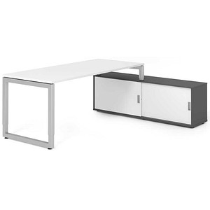HAMMERBACHER RSE19SB höhenverstellbarer Schreibtisch weiß rechteckig, Kufen-Gestell silber 180,0 x 80,0 cm