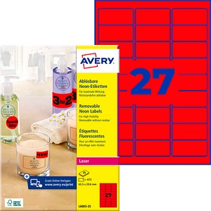 AVERY Zweckform Etiketten L6003-25 rot 63,5 x 29,6 mm, 25 Blatt